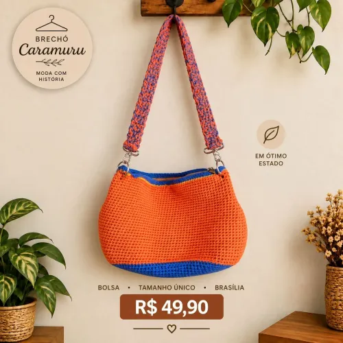 Bolsa de crochê laranja e azul -Brasilia 