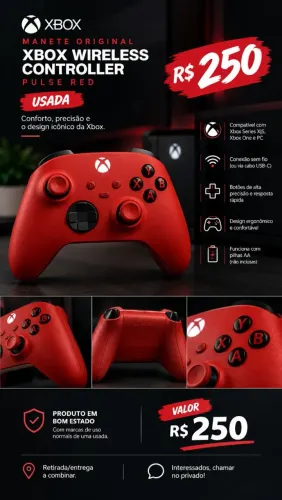 Controle Xbox pulse red