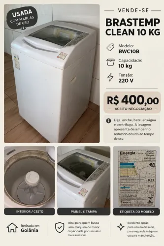 Máquina de Lavar Brastemp Clean 10kg BWC10B 220V