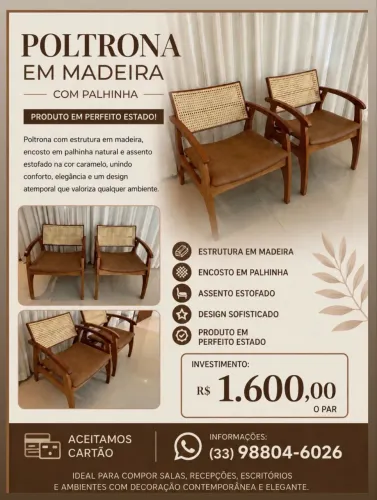 POLTRONA EM MADEIRA COM PALHINHA PRODUTO EM PERFEITO ESTADO! O PAR !