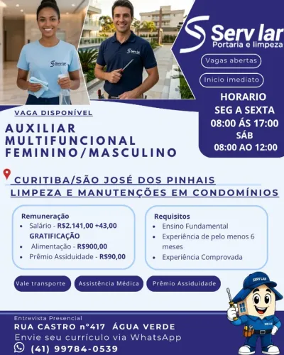 Auxiliar Multifuncional feminina e masculino