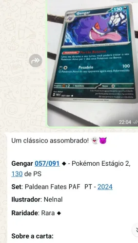 Carta pokémon bem conservada Gengar