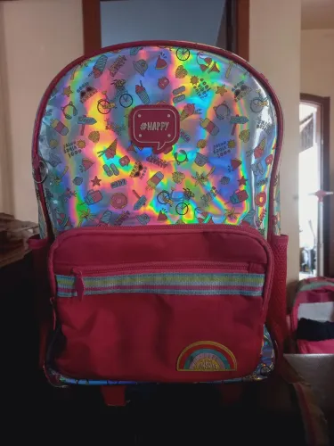 Mochila Infantil Costas e Rodinha holográfica Happy