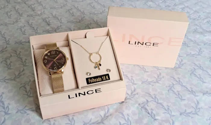 Kit relógio dourado Lince