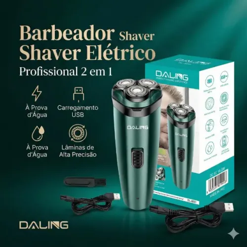 Daling Barbeador Shaver Elétrico DL-9201 Profissional 2 em 1 Recarregável
