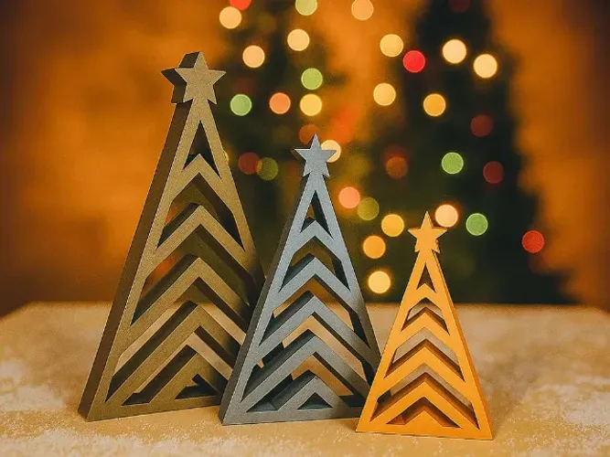 Kit 3 Árvores de Natal Decorativas 3D (10cm, 14cm e 18cm)