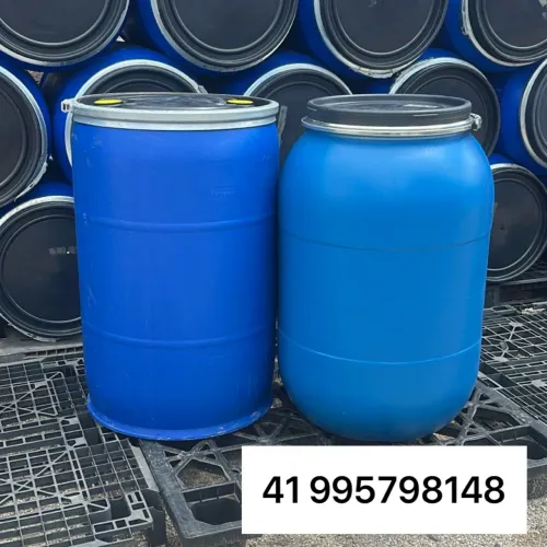 Bombona 200 litros com tampa e trava, tambor plástico lavado, barrica azul