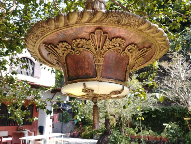 Luminária vintage toda em cobre, bronze e opalina.Seculo 19 