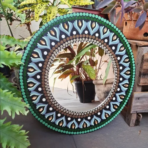MANDALA ARTESANAL VERDE COM ESPELHO