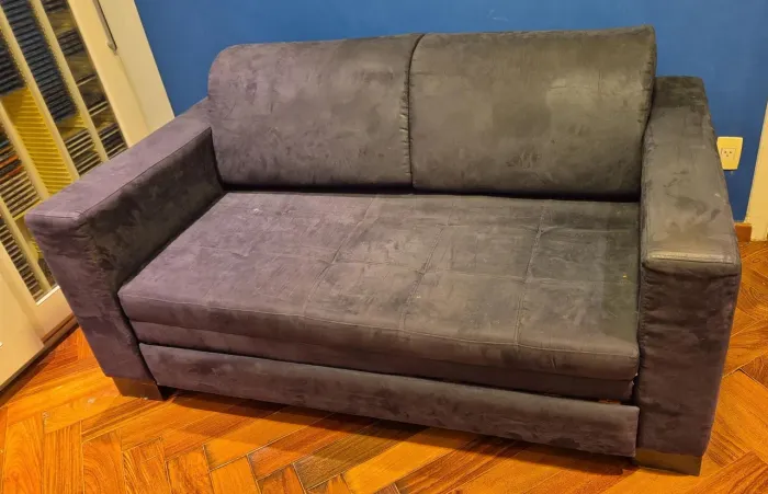 Sofá-cama 2 lugares Cine em tecido sintético soft-touch cinza grafite escuro 