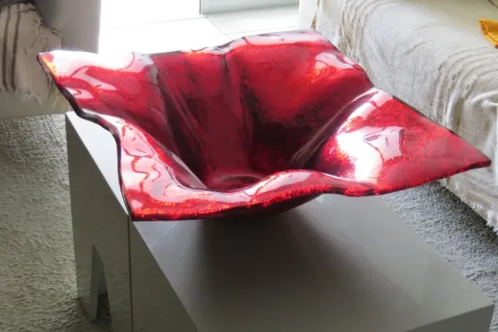 Centro de mesa usado, em vidro murano vermelho, em ótimo estado.