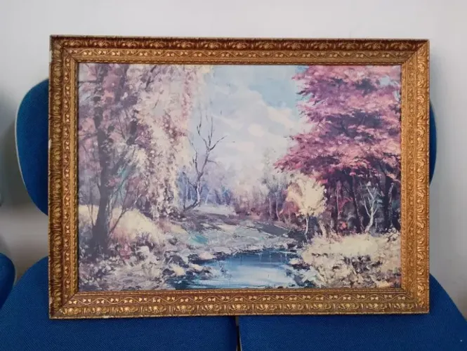 Quadro lindo cinquentenáio antiguidade para colecionadores paisagem de outono