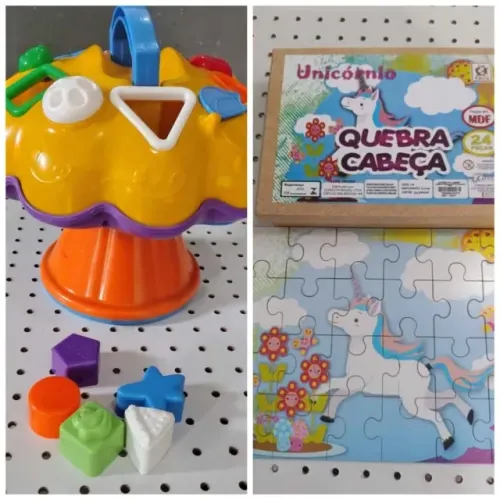 Kit brinquedos cogumelo de encaixe e quebra-cabeça MDF grande