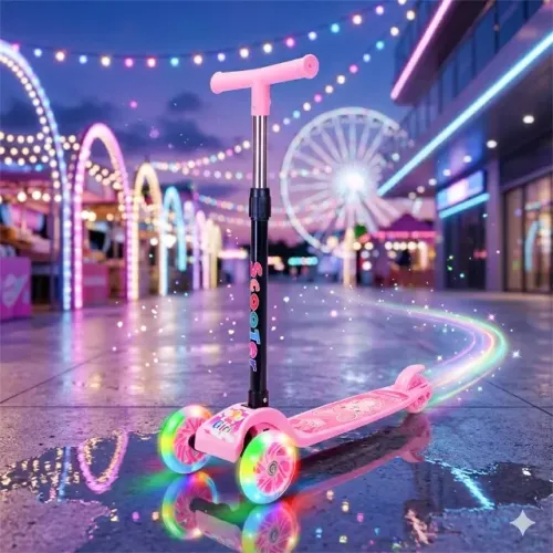 Patinete Infantil 3 Rodas De Led Dobrável -Rosa