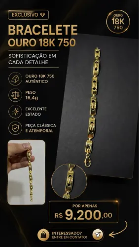 Bracelete Ouro 18K 750 16,4g - Estiloso e em Excelente Estado - R$ 9.200
