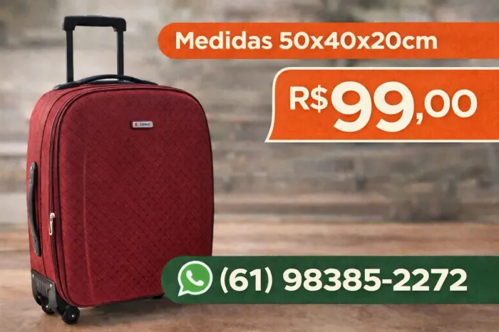 Vendo Mala de Viagem Tonin Vinho - Rígida em Tecido, com Rodinhas 360°