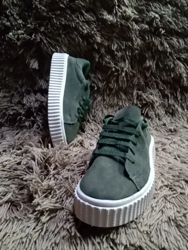 Tênis Plataforma Verde Estilo Casual Feminino