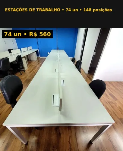 74 estações de trabalho 2 posições (148 posições) 1,20x1,20m - R$ 280/posição