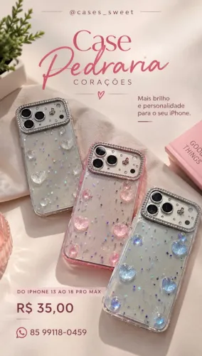 Case Capa Capinha Pedraria Corações Prata 925