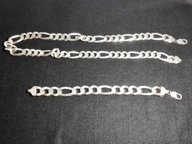 Conjunto corrente e pulseira prata italiana 3x1 - 220g