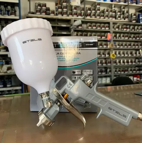 NOVA! Pistola de Pintura 600ml STELS | 3 Bicos, Pneumática, Uso Profissional!
