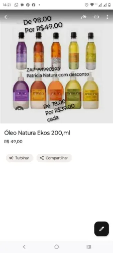 Naturs óleo trifásico Ekos 49.00 e refil 39.00 200ml