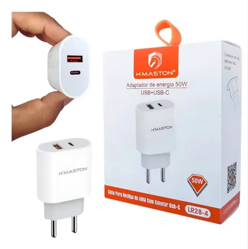 Carregador 50W Turbo USB + USB-C Homologado Anatel
