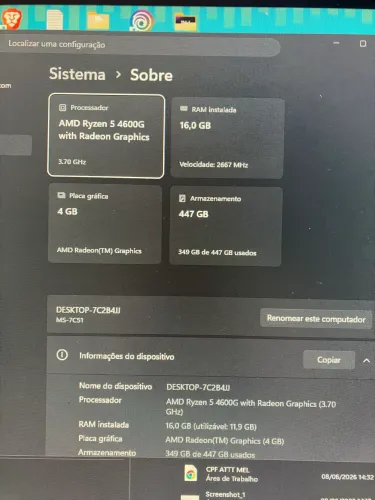 PC Gamer - Ryzen 4600G + Monitor 24 75hz