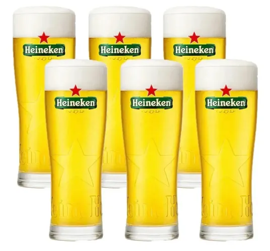 Kit Conjunto 6 Taça Heineken Tulipa 250ml Vidro Alto Relevo Transparente