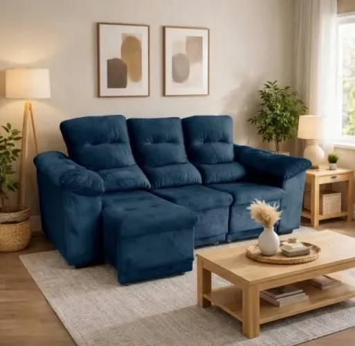 Sofá Retrátil Azul Relax Fit 2,10 m
