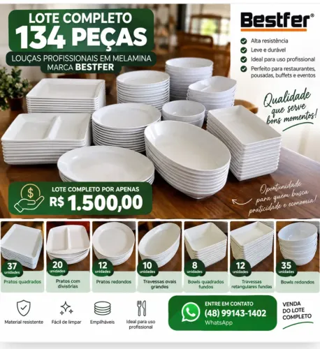 Lote 134 Peças Melamina Bestfer - Pratos, Bowls e Travessas