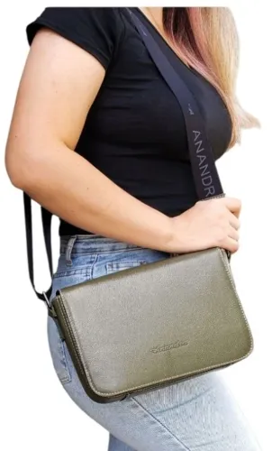 Bolsa Tiracolo Feminina Couro Legítimo Anandra Cor Verde Musgo 