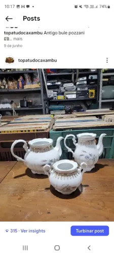 Jogo de porcelana floral filete dourado