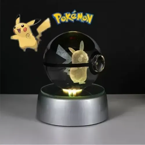 Pokemon Pikachu Cristal 3D Pokebola com Led (Esfera de Vidro)