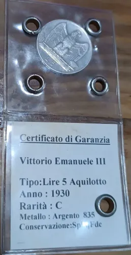Moeda 5 liras 1930 Itália prata