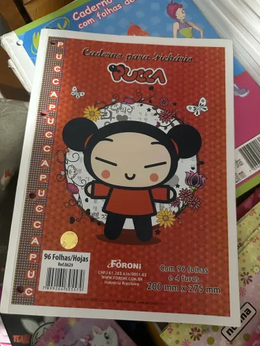folha fichário pucca vintage anos 2000 com adesivos