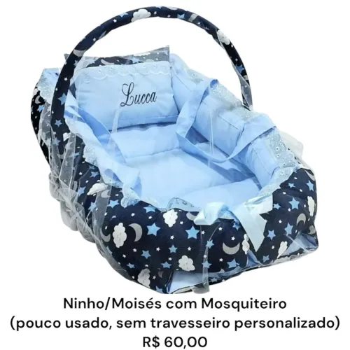 Ninho/Moisés com Mosquiteiro (pouco usado, sem travesseiro personalizado) R$ 60,00