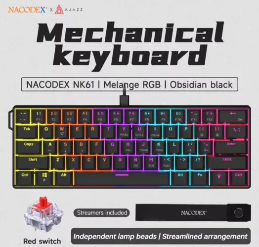Teclado Mecânico Gamer Ajazz Nk61 Switch Red Hot Swap 60% Preto