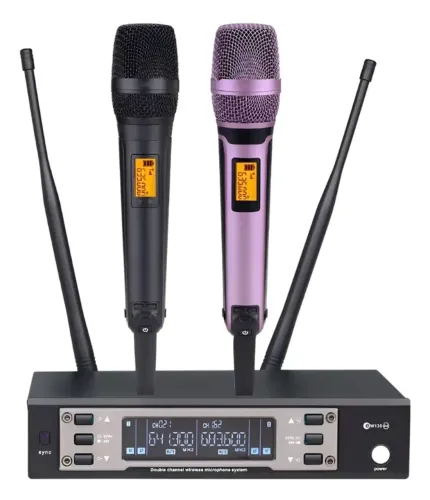 Microfone Sennheiser EW 135G4 Duplo Sem Fio De Mão, Preto e Rosa