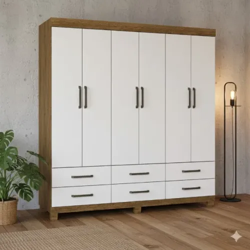 Guarda roupa cinamomo branco 6 portas 6 gavetas 