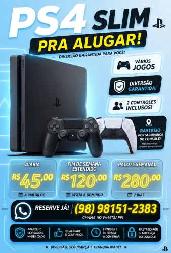 Aluguel de PS4 Slim + 2 Controles - Diversão Garantida (São Luís)