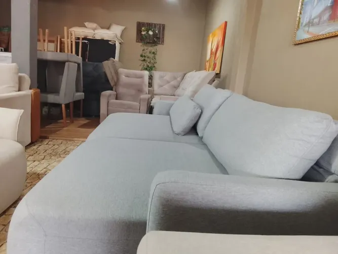 Sofá retrátil reclinável,slim, tecido em linho,luxo <br>Luxo, de 10,199 por apenas 2,999
