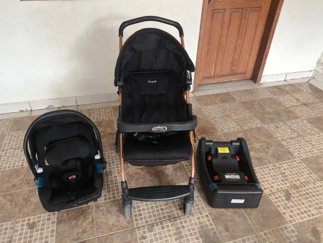 Carrinho Ecco Preto/cobre + Bebê Conforto + Base - Burigotto