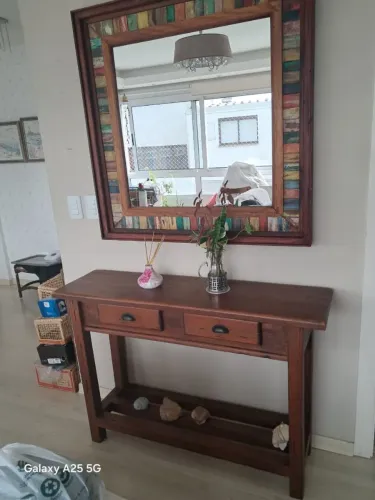 Conjunto Aparador de Madeira + Espelho Rústico Decorativo