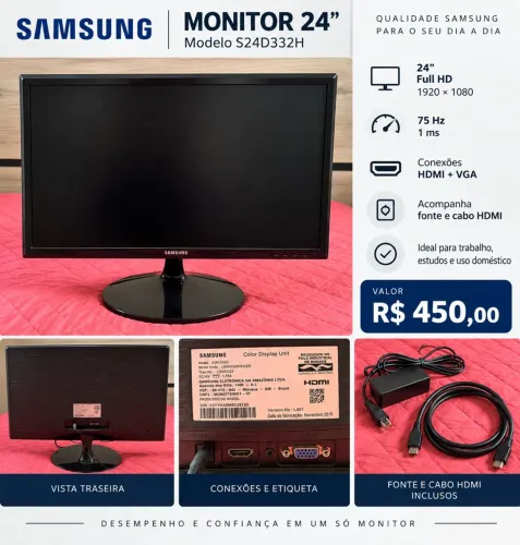 Monitor Samsung 24? Full HD S24D332H - HDMI + VGA