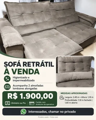 Sofá retrátil cinza higienizado e impermeabilizado ? R$ 1.900