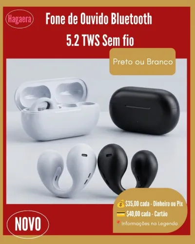 Novos: Fone de Ouvido Bluetooth 5.2 Sem Fio - Preto ou Branco (ÚLTIMOS)