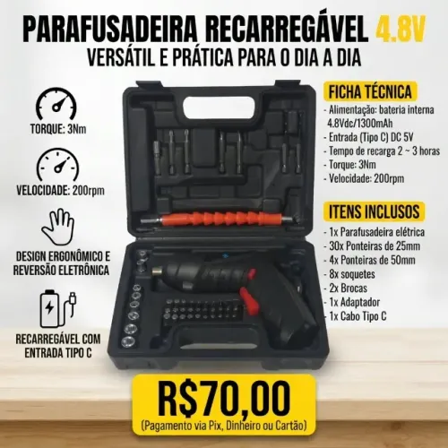 Parafusadeira e Furadeira Pequenos Reparos Recarregável