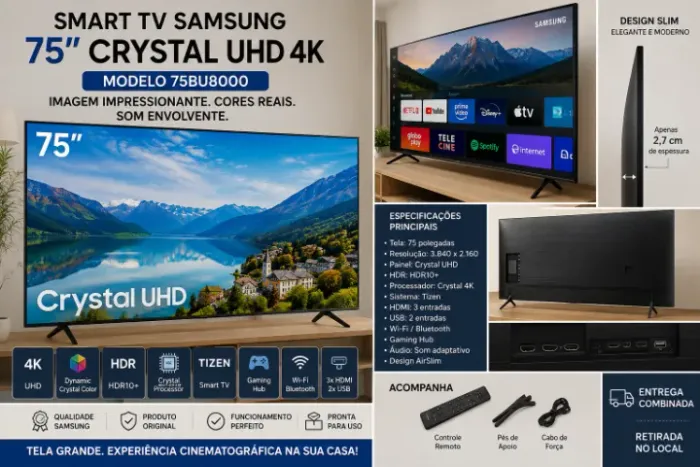 TV 75" Samsung Crystal UHD 4K
