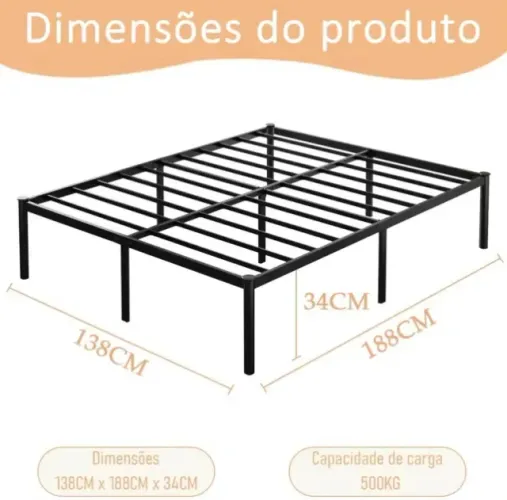 Base de cama matálica - sem cabeceira 138x188 cm
